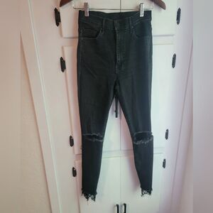 Mother Lace Swooner Dagger Ankle Black Jeans 27
